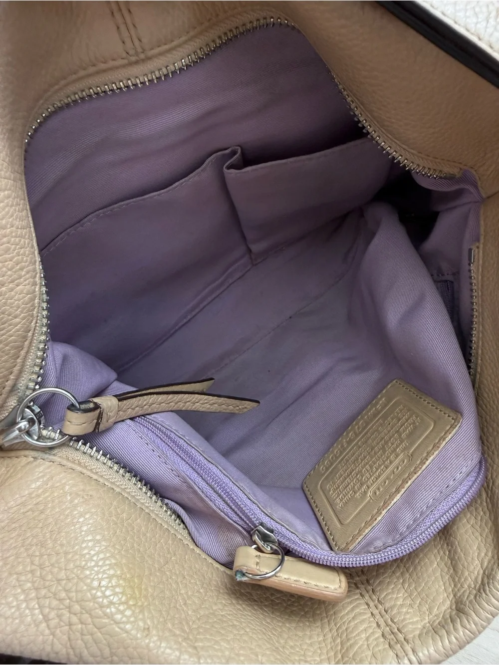 Coach Pebbled Leather Shoulder Bag in Tan with Dark Brown Strap